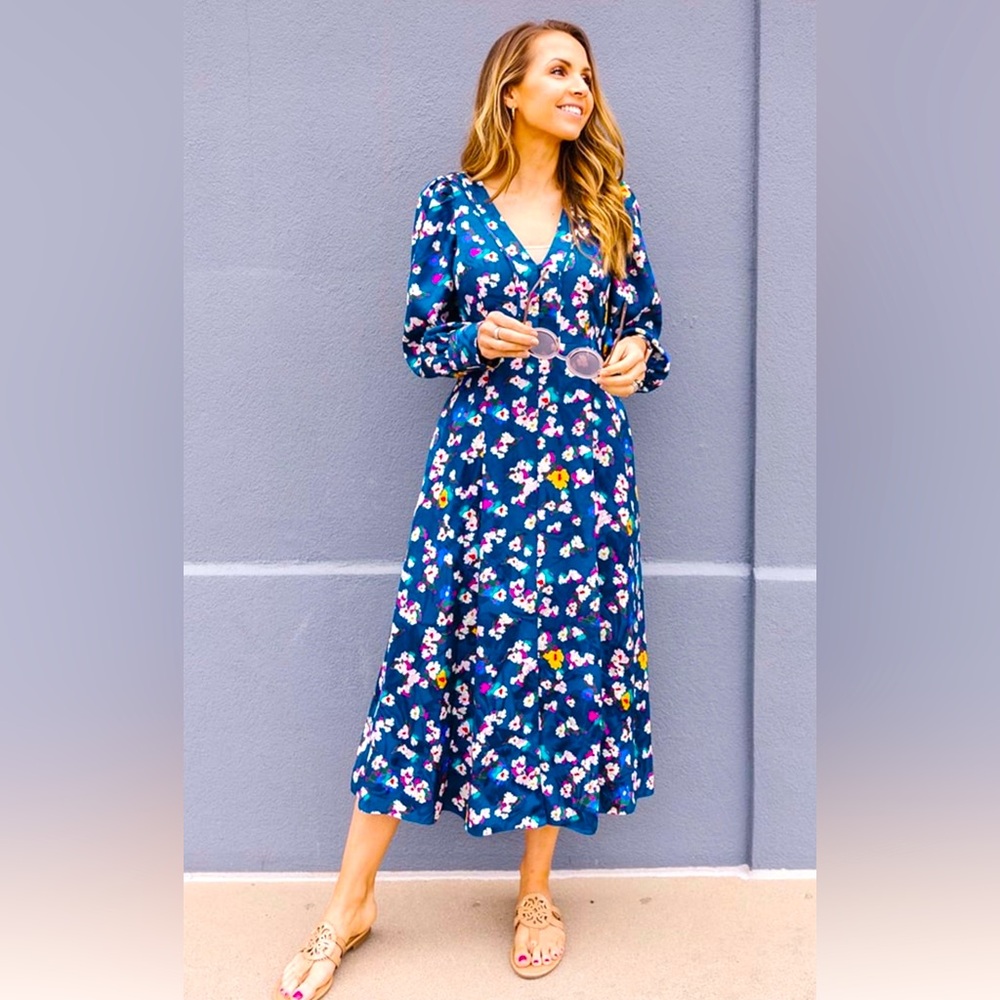 $695 TANYA TAYLOR
Thelma Blue Floral Silk Dress Sz 8 NWT